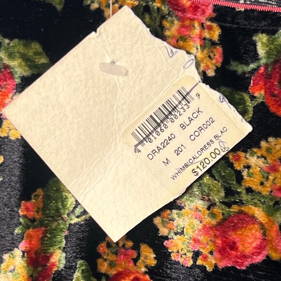VTG 90s April Cornell  Whimsical Maxi Dress Black Velveteen Floral Size Medium - Picture 5 of 13